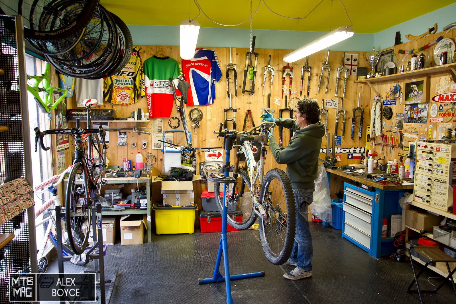 Bike Beat seems like a normal bike shop until you look on teh back wall which a few