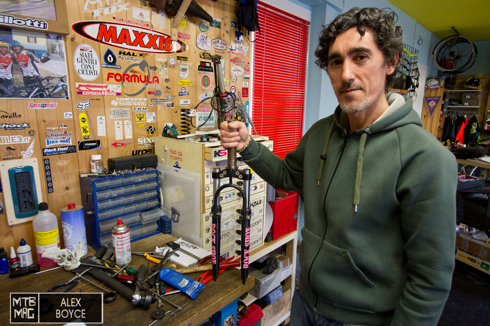 Antonio Pucci with his first suspension fork.