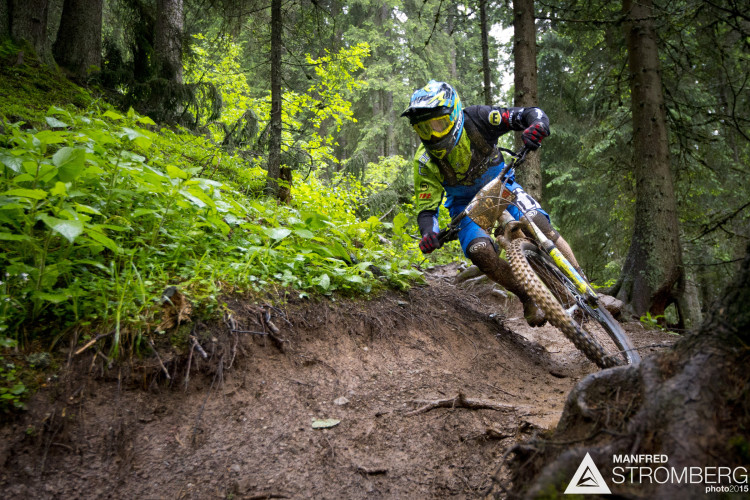 SHIRLEY James of GBR racing stage 4 of the 1st UEC MTB Enduro European Championships in Kirchberg, Tyrol, Austria, on June 21, 2015. Free image for editorial usage only: Photo by Manfred Stromberg