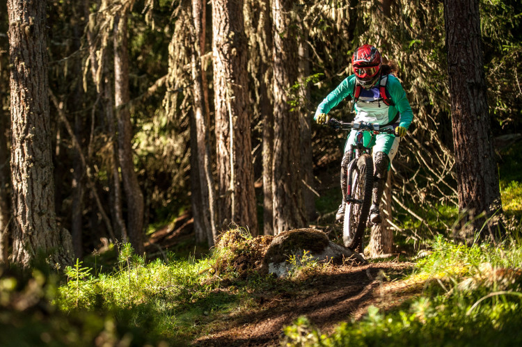 Monika BÜCHI from Switzerland races down Stage 1 during the 3rd stop of the European Enduro Series at Reschenpass, Austria on July 26, 2015. Free image for editiorial usage only: Photo by Andreas Vigl