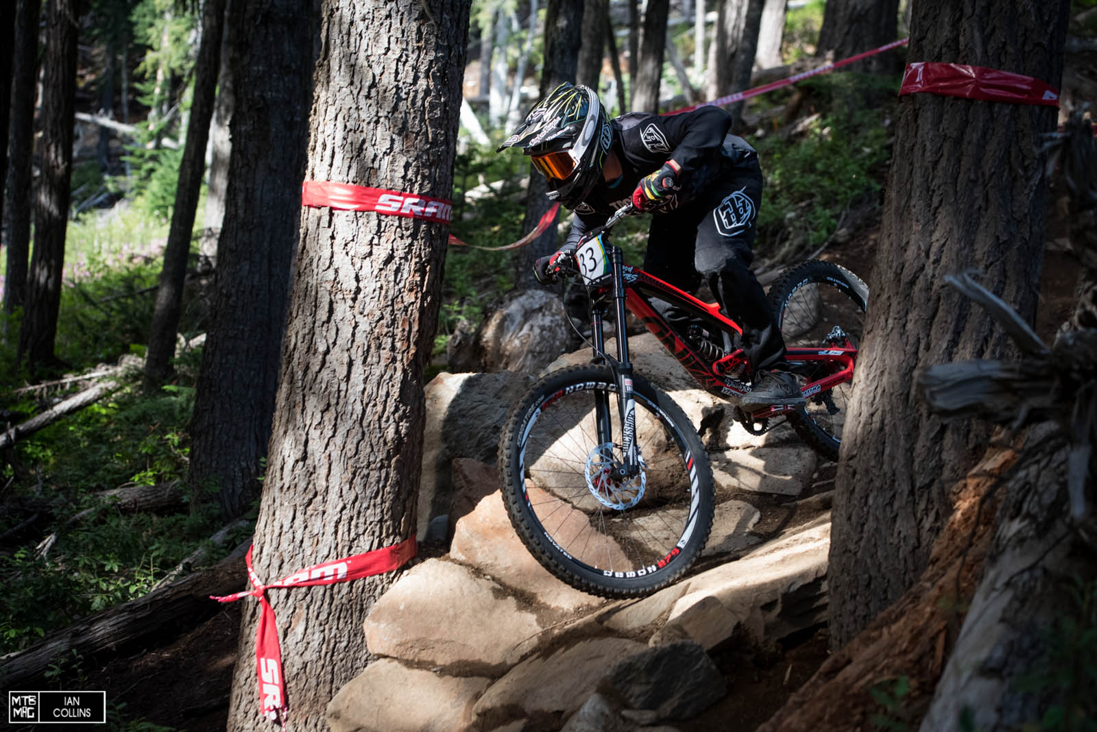 Mikey Sylvestri on a DH bike holding it down for team USA Freeride.