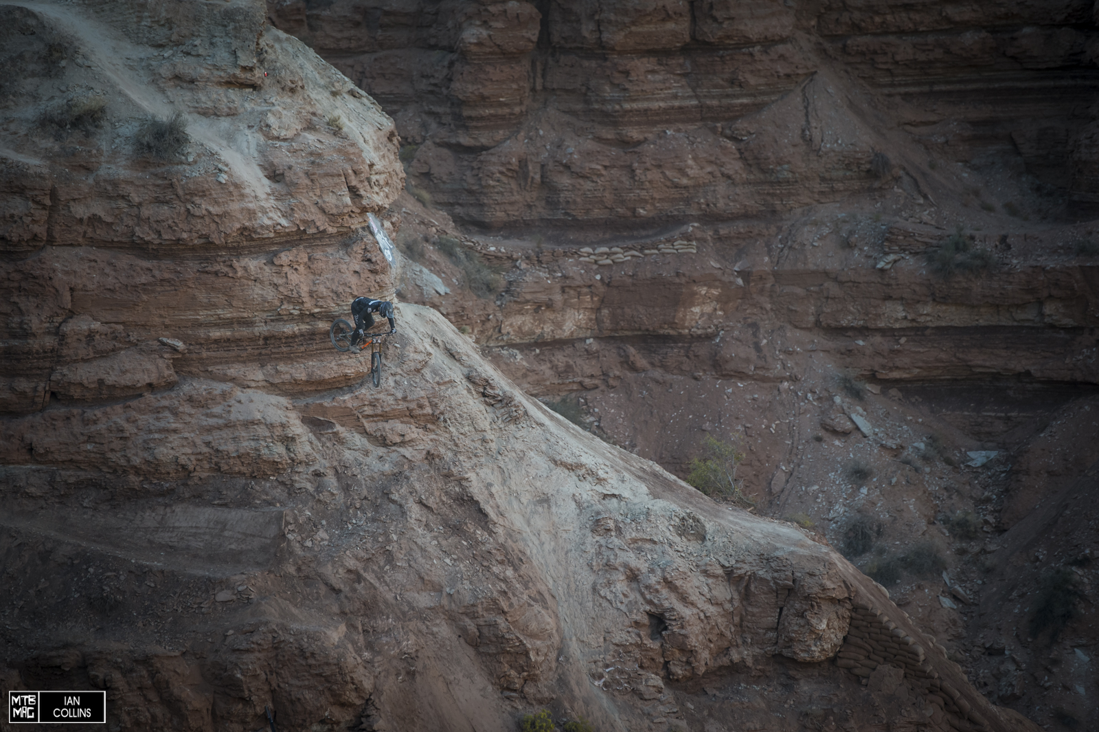 Tom Vansteenbergen with a huge drop mid line. He had a massive crash at the bottom and is out for the event. Heal up Tom!