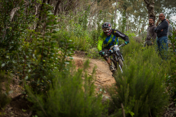 Roberto Masciadri from Italy races down the stage 2 during the first stop of the European Enduro Series in Punta Ala, Italy, on April 26, 2015. Free image for editorial usage only: Photo by Antonio López Ordóñez.