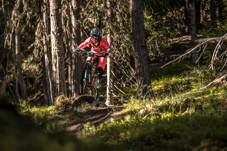 Sandra BÖRNER of Germany races down the stage No. 1 during the 3rd stop of the European Enduro Series at Reschenpass, Austria, on July 26, 2015. Free image for editorial usage only: Photo by Andreas Vigl