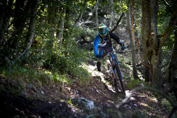 Denny Lupato of Italy on stage 4 at the 4th stop of the European Enduro Series at Molveno-Paganella, Italy on September 06, 2015. Free image for editorial usage only: Photo by Manfred Stromberg